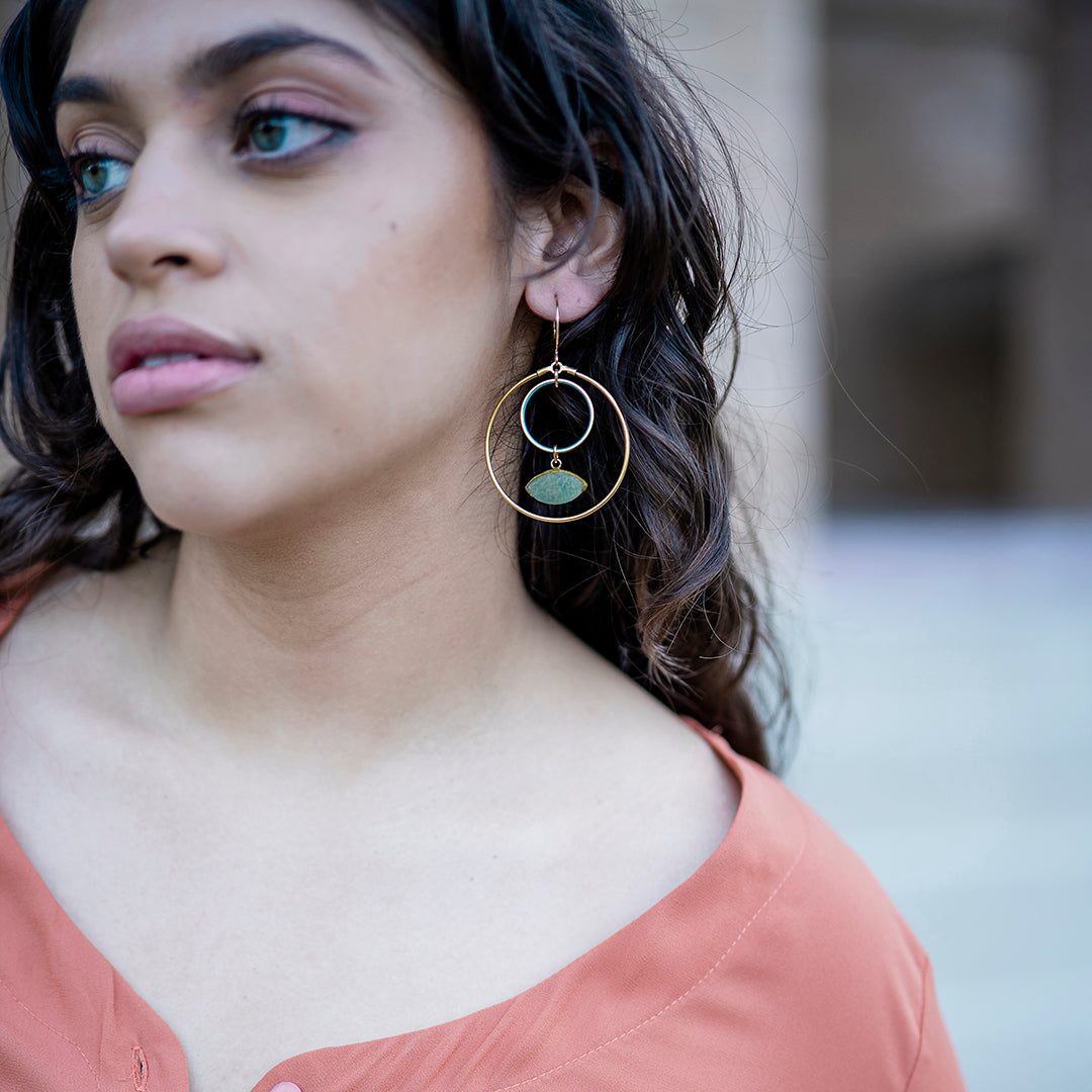 Blue Circle and Amazonite Eye Earrings