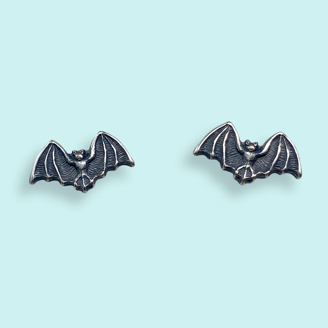 Silver Bat Stud Earrings