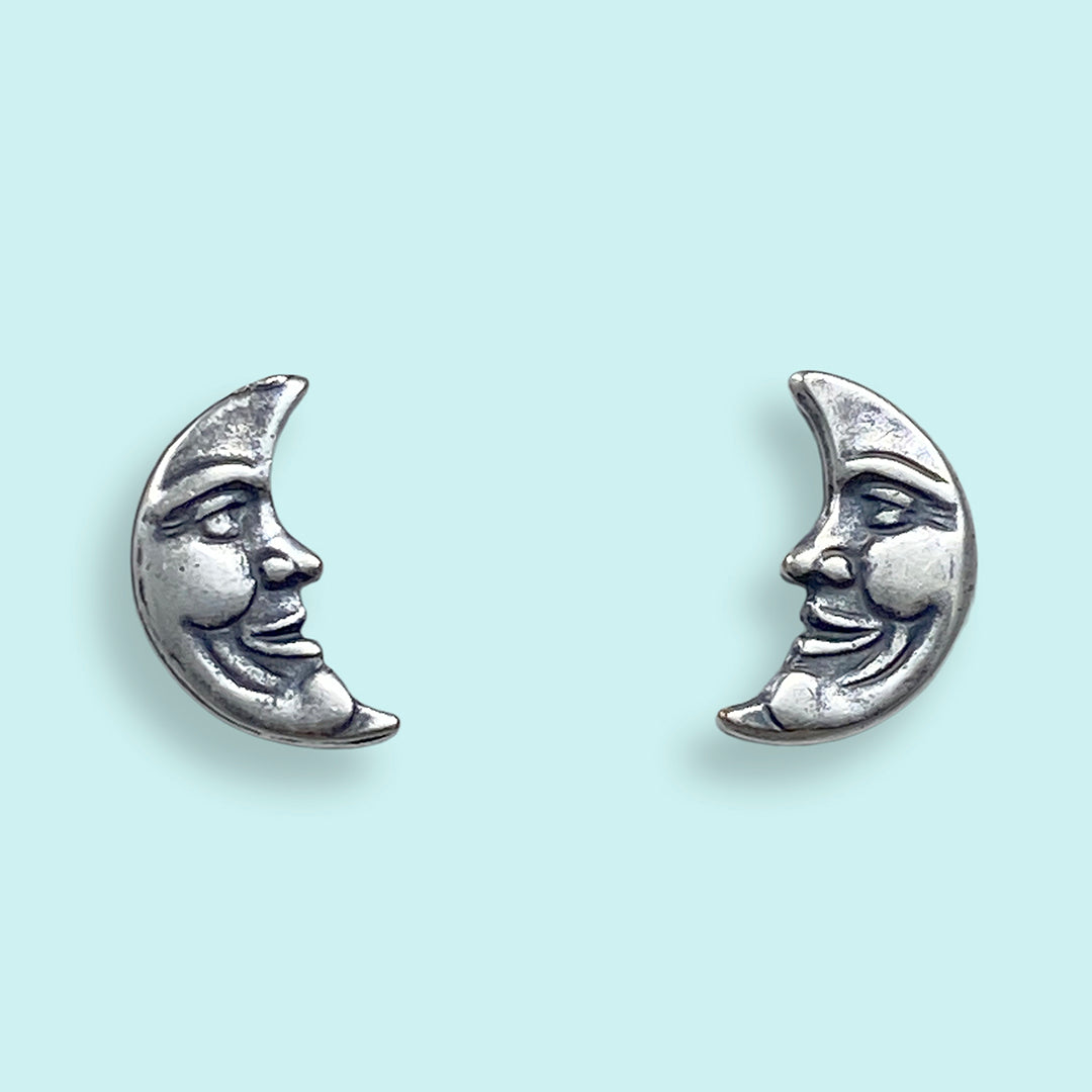 Silver Man-in-the-Moon Stud Earrings