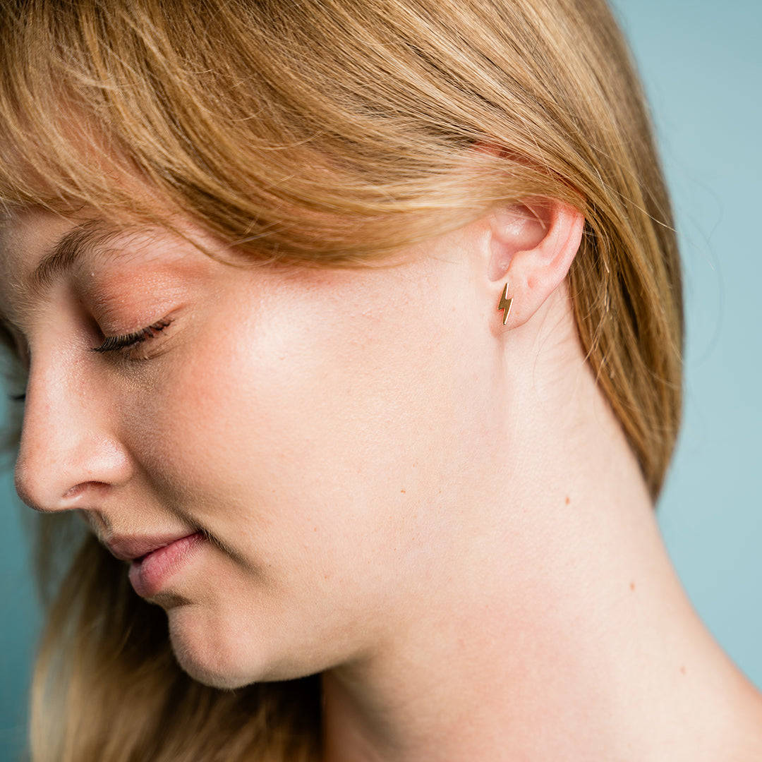 Gold Lightning Stud Earrings