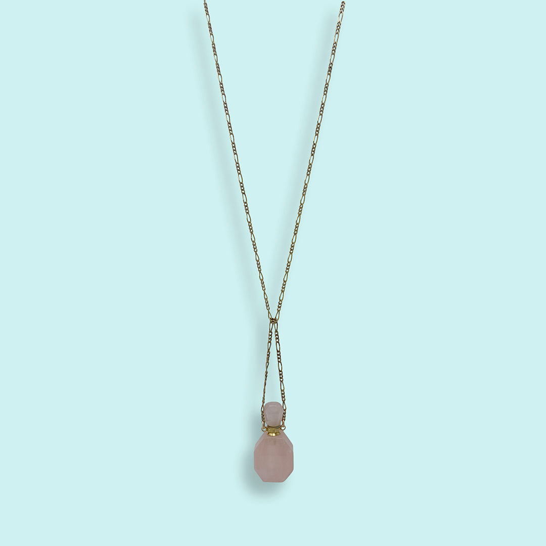 Rose Quartz Perfume Bottle Necklace